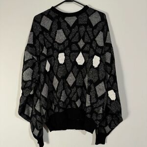 Vintage 90s Thick Knit Geometric Black Sweater Made in England M